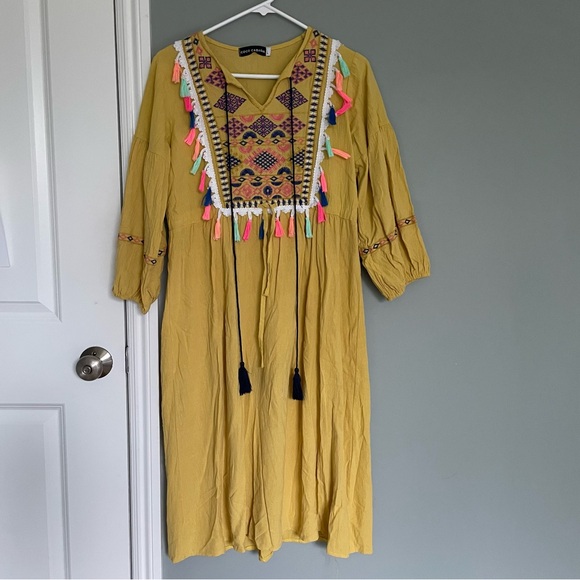Coco Cabana Yellow Boho Flowy Maxi Dress - Picture 1 of 11